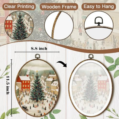 FSTCSV Winter Village Christmas Tree Oval Wall Art Framed 8.8x11.5in - color: oval-13