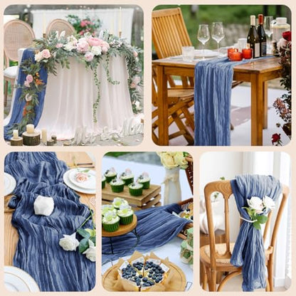 Cheesecloth Table Runner 10FT Blue Boho Gauze Rustic Sheer Runners - color: Blue, size: 1 Pack