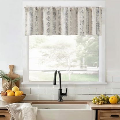jinchan Striped Window Valance 16 Inch Modern Boho 1 Panel Blue on Beige - color: Boho| Blue on Beige, size: 52"W x 16"L (Pack of 1)