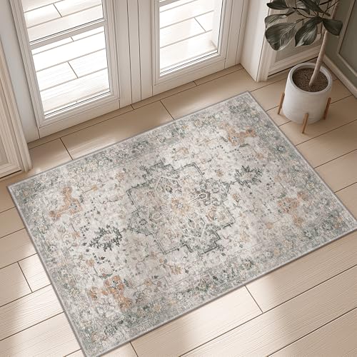 GENIMO 2x4 Washable Entryway Rug Non Slip Indoor Door Mat Light Taupe Brown - color: Light Taupe Brown, size: 2' x 4' (Rectangular)
