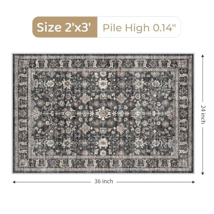 Washable Entry Rug 2x3: Kitchen Rug Runner Front Door Throw Rugs Non-Slip - color: Dark Black Gray, size: 2' x 3' (Rectangular)