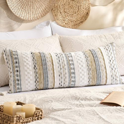 Kevin Textile Boho Tufted 14x36 Inch Lumbar Pillow Cover 1 Pack, Beige - color: Beige, size: 36" x 14" (Pack of 1)