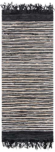 SAFAVIEH Vintage Leather Collection Runner Rug - 2'3" x 6', Black & Multi, Handmade Boho Fringe Leather, Ideal for High Traffic Areas in Living Room, Bedroom (VTL373G) - color: Black/Multi, size: 2'3" x 6' (Runner)