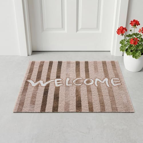 Brown Striped Coil Welcome Mat 20x30 Inch - color: Brown Striped