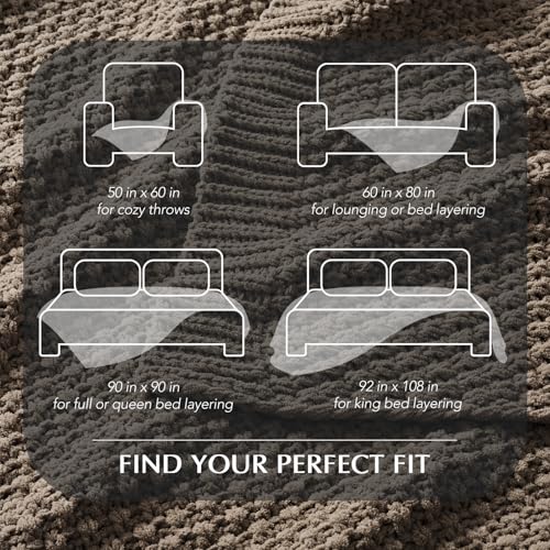 EVERGRACEHOME Chunky Chenille Knit Throw Blanket, 90 x 90, Mocha Brown - color: Mocha Brown, size: 90" X 90"