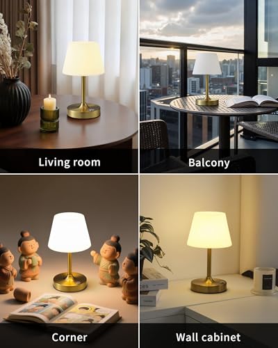 PUSU Cordless LED Gold Small Table Lamp, Waterproof Shower Desk lamp - color: Electroplated Gold (Metal + PE Plastic)