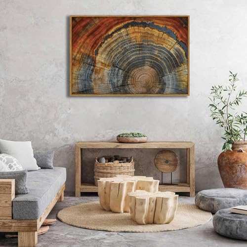 BingruiArt Faux Wood Tree Ring 03 Canvas Wall Art 24x36 Framed - color: Tree Ring - 04, size: 16"L x 12"W