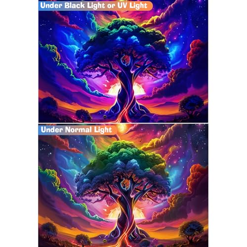 Apdidl Blacklight Tree of Life Tapestry Bedroom, Black Light Space Posters - color: I - Blacklight Tree Tapestry, size: 79"L x 60"W