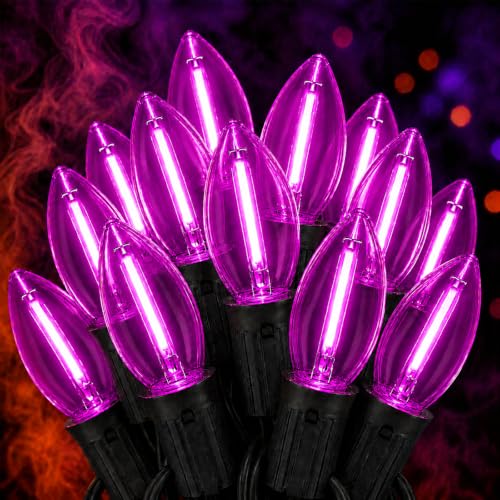 C9 Purple Halloween String Lights, 50 ft 25 LED Outdoor Plug-In Patio Decor - color: Purple