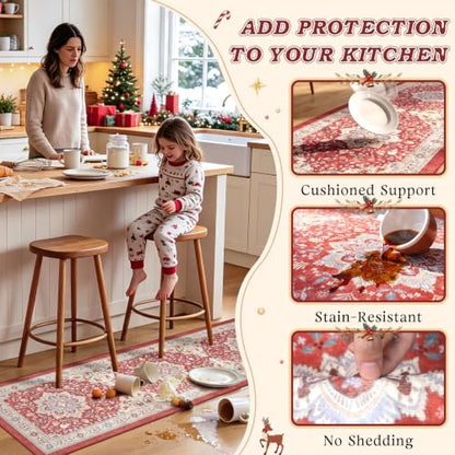 Red Christmas Kitchen Rugs Set of 3 Boho Washable Kitchen Floor Mats - color: Xmas Red, size: 20"x32"+20"x48"+20"x59"