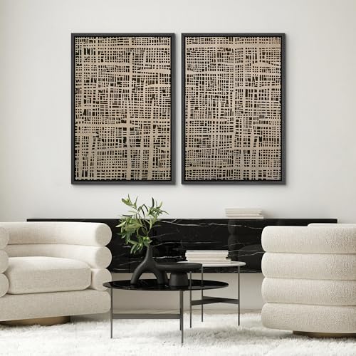 SIGNWIN Framed Canvas Print Wall Art Set Neutral Grid Pattern Abstract Illustrations Graffiti & Street Art Modern Art for Living Room, Bedroom, Office - 16"x24"x2 Black - color: A16-2604-yuk10, size: 16"x24"x2 Panels Black