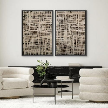 SIGNWIN Framed Canvas Print Wall Art Set Neutral Grid Pattern Abstract Illustrations Graffiti & Street Art Modern Art for Living Room, Bedroom, Office - 16"x24"x2 Black - color: A16-2604-yuk10, size: 16"x24"x2 Panels Black