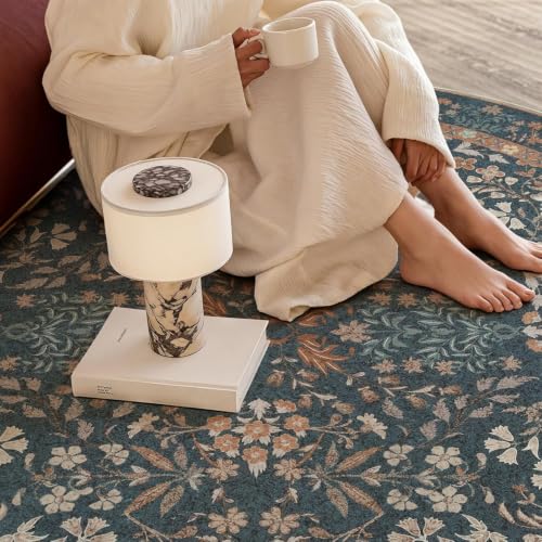 jinchan 5ft Washable Round Area Rug, Soft Floral Non-Slip, Dark Blue - color: Dark Blue, size: 5' (Round)