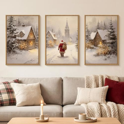 Celestdeco Large Christmas Santa Claus Framed Canvas Wall Art Set-16"x24"x3 - color: Christmas Santa Claus Wall Art, size: 16"L x 24"W