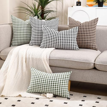 Chenille Houndstooth Pillow Covers 12x20, Set of 2, Green and White - size: 20" x 12" (Pack of 2)