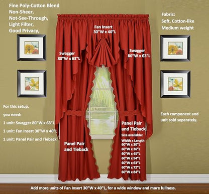 Today's Curtain, Orleans Scallop Curtain, Brick Red Fan Insert, 30" W x 40" L, Brick Red - color: Brick Red, size: 30"W x 40"L (Pack of 1)