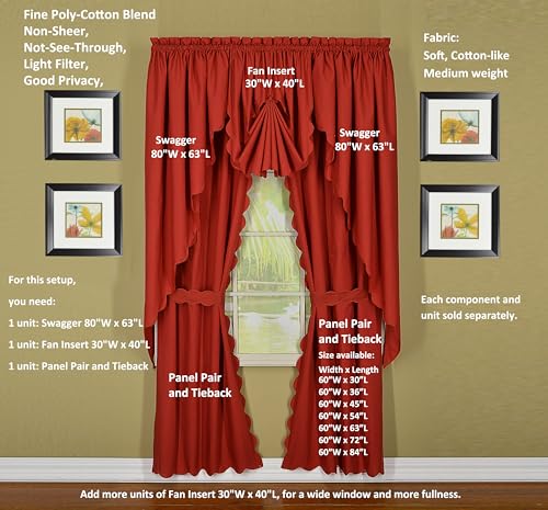 Today's Curtain, Orleans Scallop Curtain, Brick Red 45" Panel Pair and Tieback,4-Piece-Set, 60" W x 45" L, Brick Red - color: Brick Red, size: 60"W x 45"L (Pack of 1)