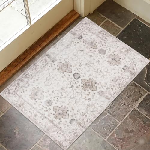 ReaLife Rugs Machine Washable Area Rug - Living Room Bedroom Bathroom Kitchen Entryway Office - Padded Crease Free Stain Resistant Premium - Boho Farmhouse Vintage- BEV- Beige - 2'x 3' - color: Bev - Beige Tan Brown, size: 2' x 3' (Rectangular)