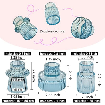 Glass Candlestick Holders, Taper Candle Holders, Set of 3, Bule - color: Bule, size: 3 PCS