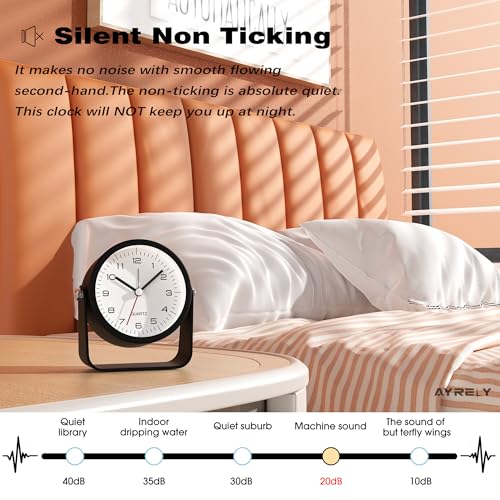 AYRELY® 3.5" Small Analog Travel Alarm Clock, Battery Operated Desk Clock - color: Black