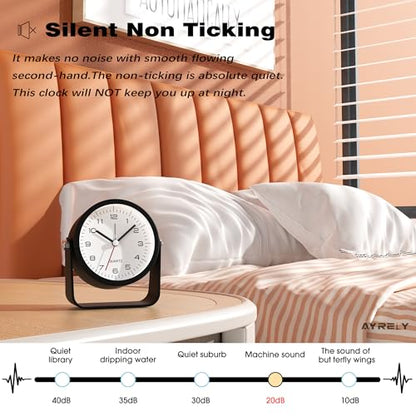 AYRELY® 3.5" Small Analog Travel Alarm Clock, Battery Operated Desk Clock - color: Black