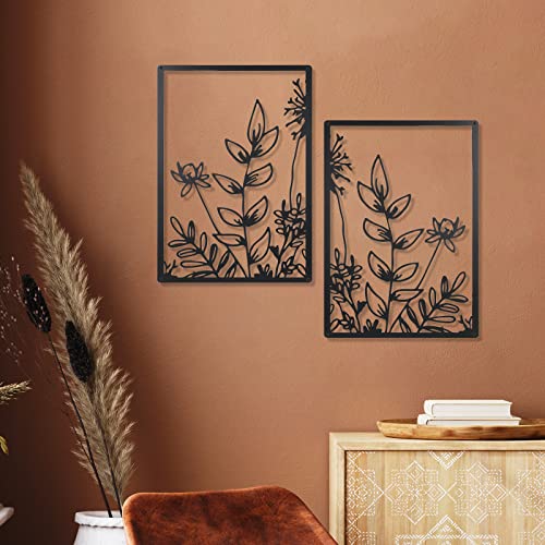Therwen 3 Pcs Black Metal Wall Art Minimalist Floral Hanging,Cute Style - style: Cute Style