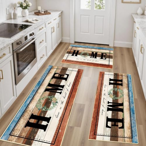 Tritard Kitchen Rugs Non Slip Washable Kitchen Mats for Floor, Brown Brick - color: Home-multi1, size: 20"x32"+20"x48"+20"x59"