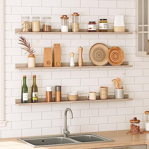 HOOBRO Floating Shelves, Wall Shelf Set of 3, 47.2 Inches Hanging Shelf - color: Greige, size: 47.2 Inches