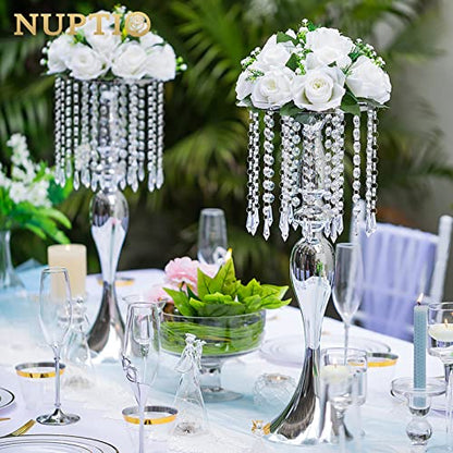 NUPTIO Tall Vase Table Centerpiece, 21.3", Silver, 10 Pcs | Crystal Metal Flower Holder Stand, for Wedding Reception, Tables, Road Lead, Party - color: Silver, size: 10 x L