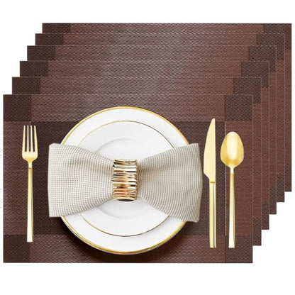 Brown Vinyl Placemats Set of 6, Heat Resistant Table Placemats - color: Brown