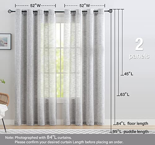 Grey Semi Sheer Curtains for Bedroom Living Room 52x63inch Grommet Top 2pk - color: Soft Grey - Grommet Top, size: 52"W x 63"L (Pack of 2)