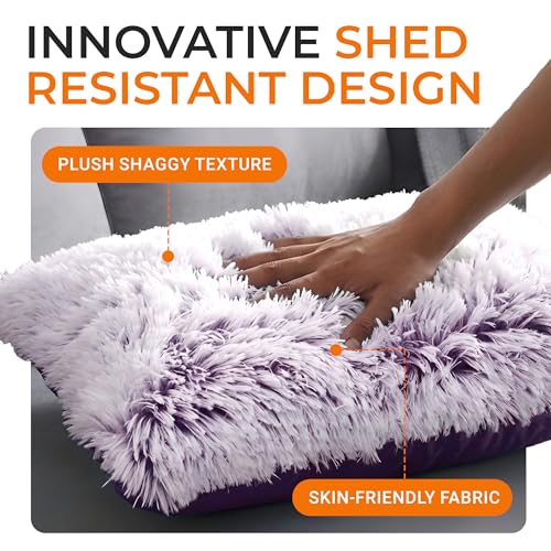 Cheer Collection Throw Pillows for Couch and Bed, Soft Shaggy Throw Pillows with Inserts Included, Cozy Long Hair Faux Fur Pillows - Set of 2-12" x 20" - Purple - color: Purple Ombre, size: 12" x 20"