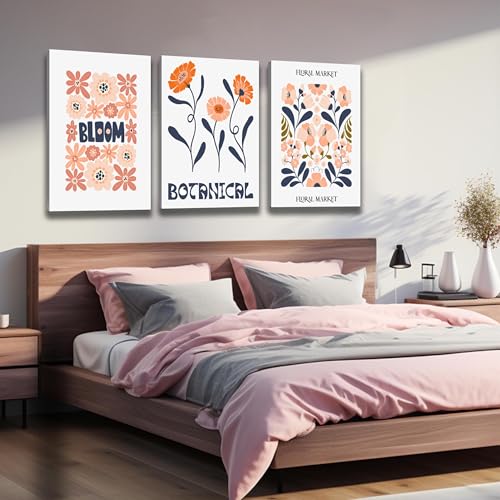 SKYRISE Floral Canvas Wall Art Set of 3, Rustic Botanical Canvas Paintings Prints ArtWork for Living Room, Vintage Flower Pictures for Farmhouse Dining Room Hallway Bedroom Wall Decor 24"x36" - color: 01 Flower