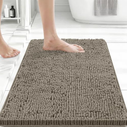 Bcoimo Small Bath Rug Mat,24x17 Chenille High Absorbent Latte Bathroom Mats - color: Latte, size: 24x17