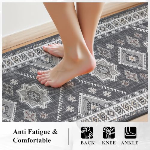 Ileading Anti Fatigue Kitchen Mat, Non Slip Cushioned Standing Floor Mat, Waterproof Kitchen Runner Rug, Farmhouse Comfort Padded Mat for Sink, Laundry, Office, Grey, 24''x71'' - color: Grey