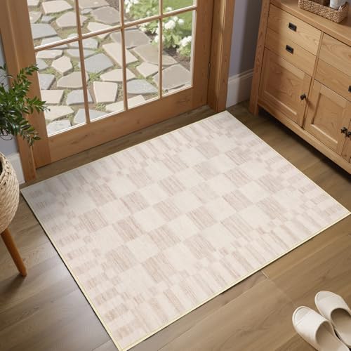 GarveeHome Checkered Washable 2x3 Rug Small Area Rugs Non-Slip for Entryway - color: Beige, size: 2' x 3' (Rectangular)