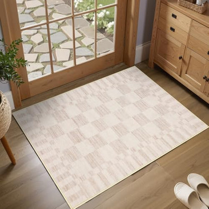 GarveeHome Checkered Washable 2x3 Rug Small Area Rugs Non-Slip for Entryway - color: Beige, size: 2' x 3' (Rectangular)
