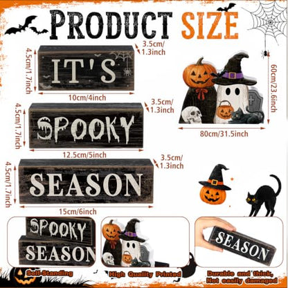 Moucuny 4 Pcs Halloween Table Decor Pumpkin Ghost Wood Stacked Block Decor - style: Spooky