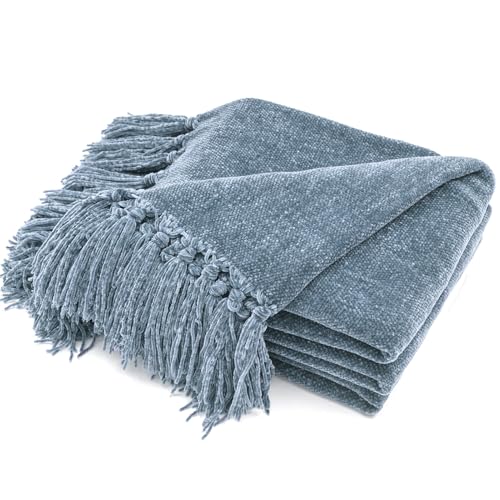 RECYCO Chenille Throw Blanket for Couch, 50"x60", Dusty Blue - color: Dusty Blue, size: 50'' X 60''