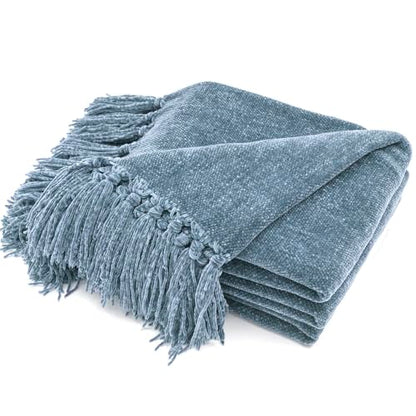 RECYCO Chenille Throw Blanket for Couch, 50"x60", Dusty Blue - color: Dusty Blue, size: 50'' X 60''