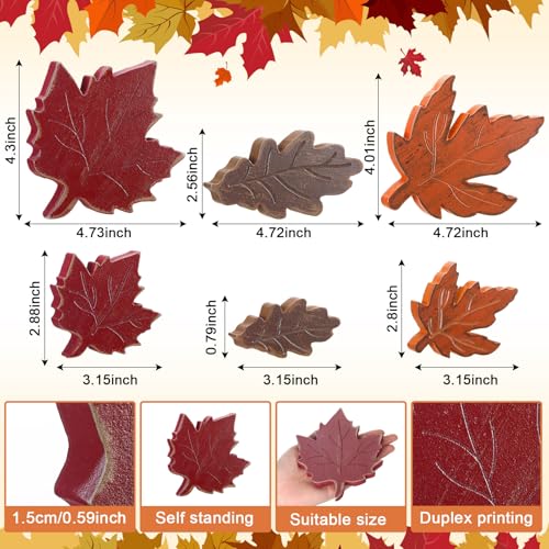 Bencailor 12 Pcs Fall Tiered Tray Decor Wooden Maple Leaf Decor Fall Table Decoration Retro Autumn Wooden Sign Thanksgiving Centerpiece for Home Desk Office Party Decoration - style: Maple Leaf