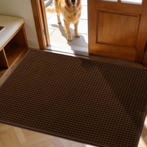 YIHOUSE Indoor Door Mat 32" x 47", Non-Slip Washable Entryway Mat, Dirt Trapper Absorbent Entrance Mat, Low Profile Floor Mat for Front/Back Door, Entryway, Brown - color: Brown, size: 32"x47" (Rectangular)