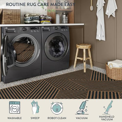 Lahome Modern Geometric Runner Rug, 2x6 Washable Rug Runners for Hallway - color: Black/Nature Geometric-2, size: 2' x 6' (Runner)