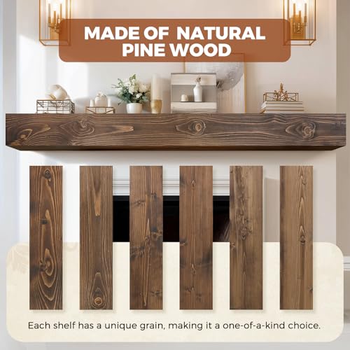 72x8x5in Pine Wood Fireplace Mantel Shelf, Weathered Brown - color: Weathered Brown, size: 72x5x8-hollow