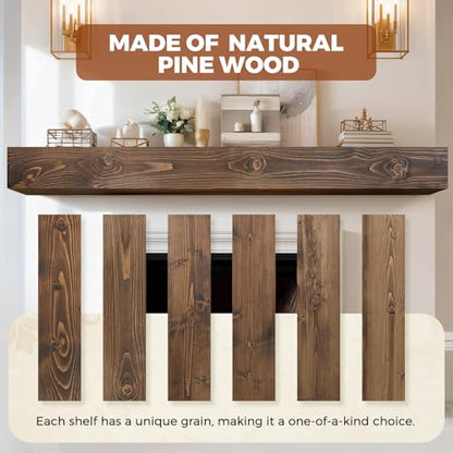 72x8x5in Pine Wood Fireplace Mantel Shelf, Weathered Brown - color: Weathered Brown, size: 72x5x8-hollow