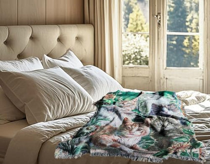 Garden Cat Flower Woven Tapestry Throw Blanket 50"x60" - color: Cat