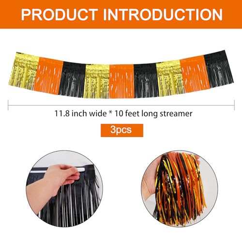 BEISHIDA Gold Orange Black Fringe Garland Banner Wall Tinsel Foil Streamers - color: Gold Orange Black
