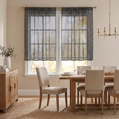 Horaldaily 2Pcs Black Tier Curtains 52x36in, Silver Sequin Star, Halloween - color: Black and Sliver, size: 52"W x 36"L (Pack of 2)