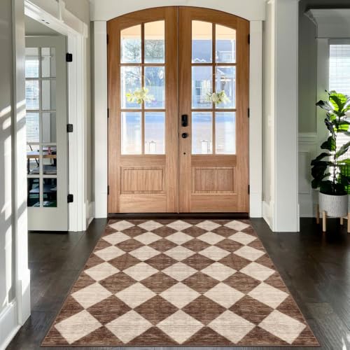 4x6 Covered Outdoor Patio Rug - Brown Beige Checkered Entry Rug - color: Diamond - Brown Beige, size: 4' x 6' (Rectangular)