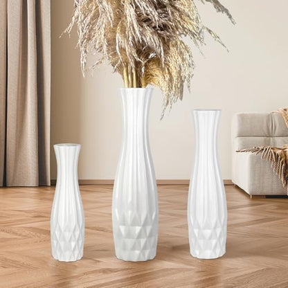 White Tall Ceramic Floor Vase, 28 Inch, Flared Geometric Design - color: Shape 2, size: 28 Inch